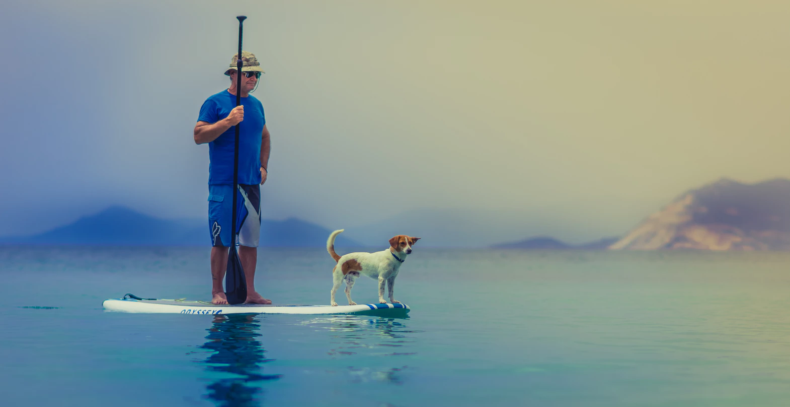 man balancing with his dog